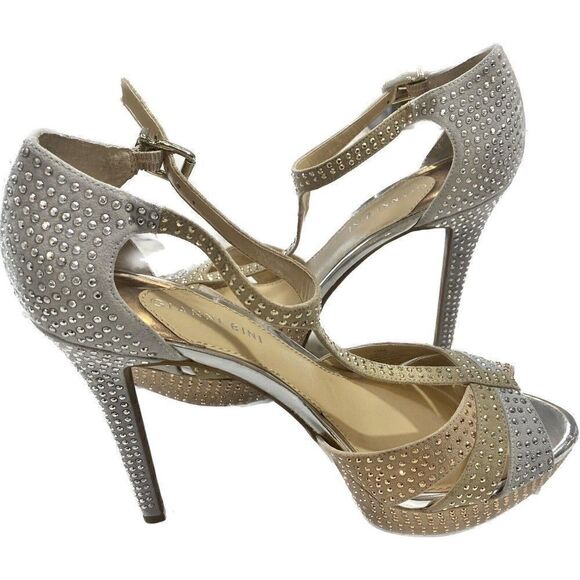 Gianni Bini  Silver Gold Rose  Rhinestones Formal Platform Heels Women Size 10 - Picture 1 of 9